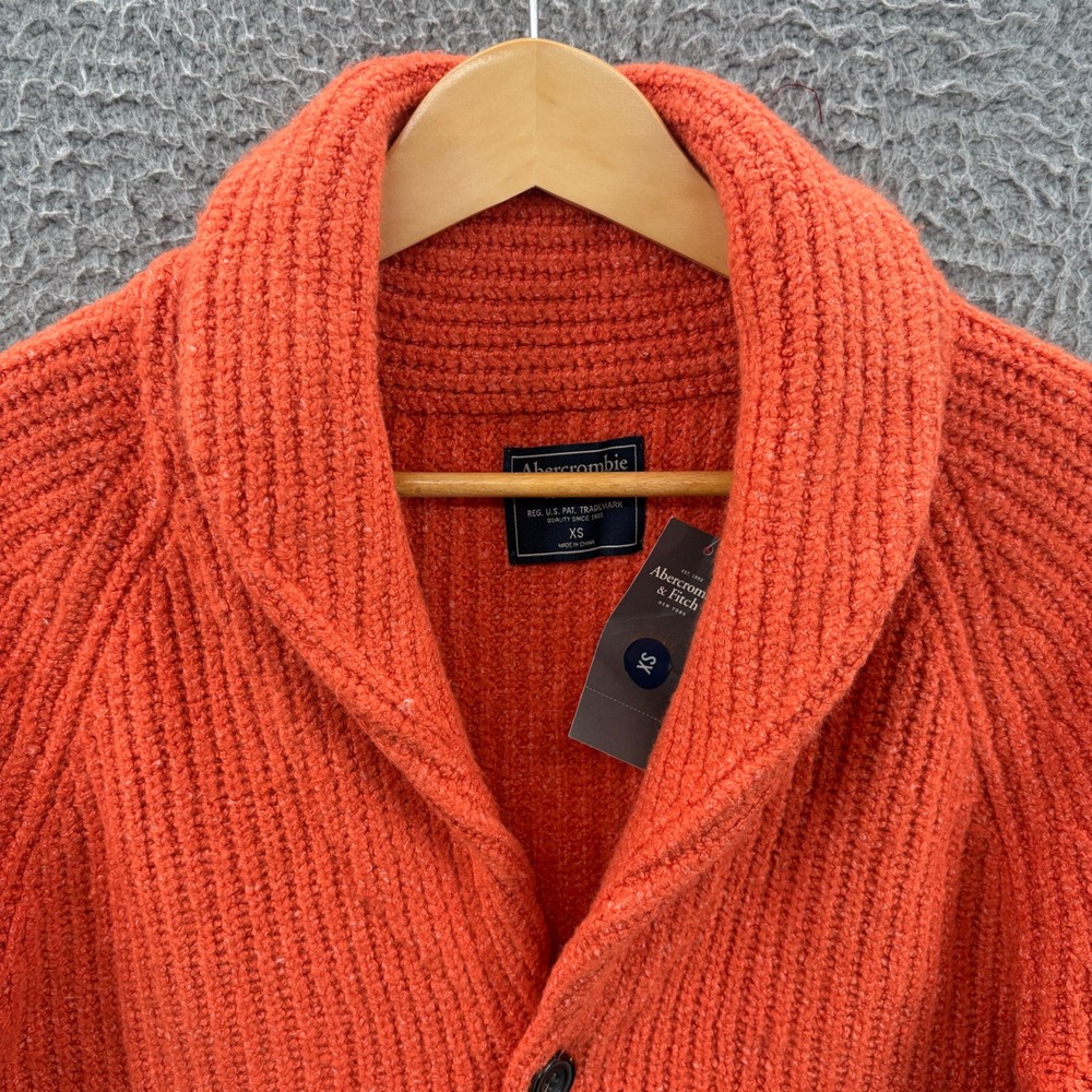 Abercrombie Fitch Sweater Mens XS Orange Shawl Cardigan Ribbed Knit Y2K Vintage